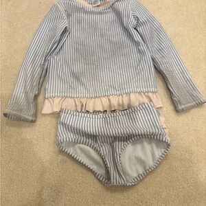 Striped Blue and White Swimsuit Set